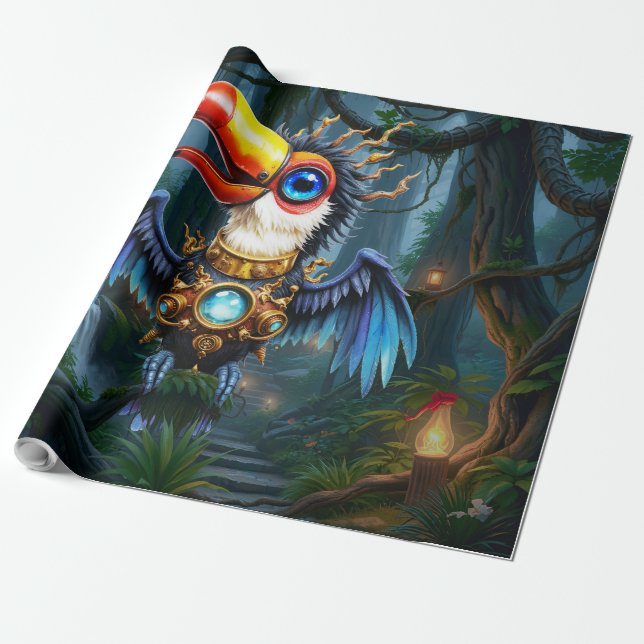 Papier Cadeau Toucan Steampunk au Clair de Lune.  (Déroulé)