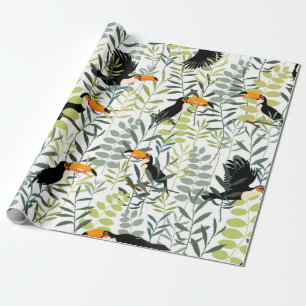 Papier Cadeau Toucans en feuilles verts et branches sans soudure