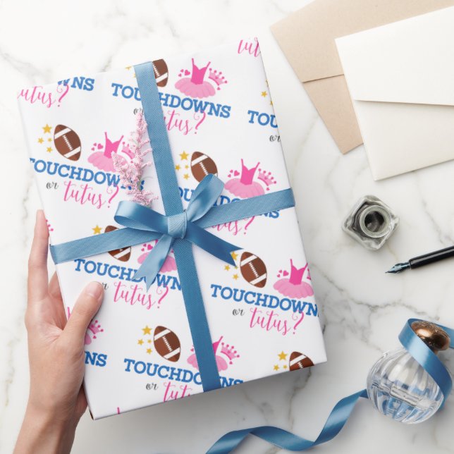 Papier Cadeau Touchdowns ou Tutus Pink Blue Genre Reveal Party (Cadeaux)