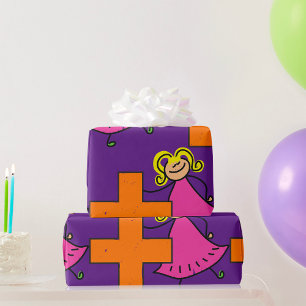 Papier Cadeau Touche mignonne fille avec signe plus