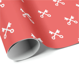 Papier Cadeau Touches blanches mignonnes sur arrière - plan roug