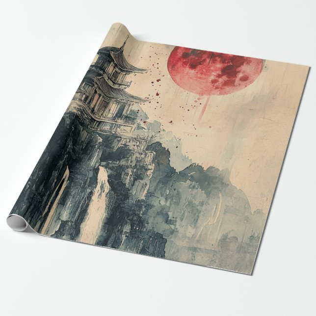 Papier Cadeau Tour de la Lune de Sang à l'Encre (Déroulé)