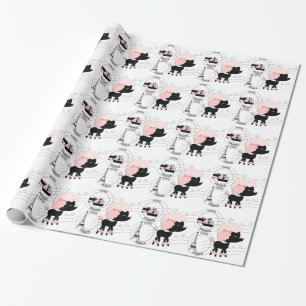 Papier cadeau Tour Eiffel Chien Caniche Rose Paris