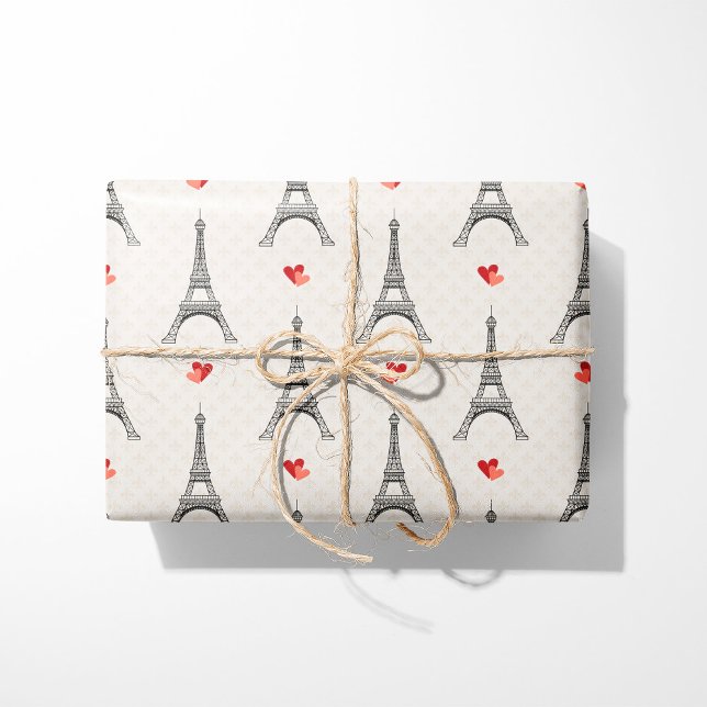 Papier Cadeau Tour Eiffel & Coeurs (Créateur téléchargé)