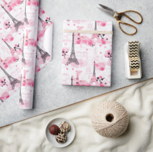 Papier Cadeau Tour Eiffel Motif, Paris Chic rose