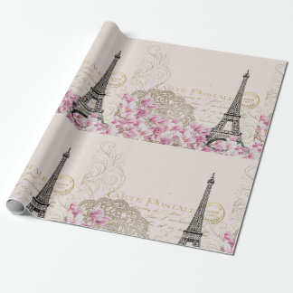Papier Cadeau Tour Eiffel Paris Carré Rose Vintage Art