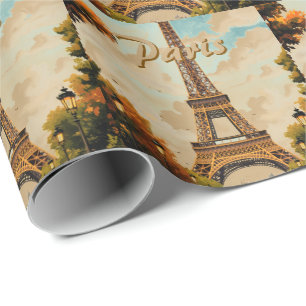 Papier Cadeau Tour Eiffel Paris Voyage Style Rétro Art Vintage