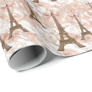 Papier Cadeau Tour Eiffel personnalisée Blanc, marbre or Rose