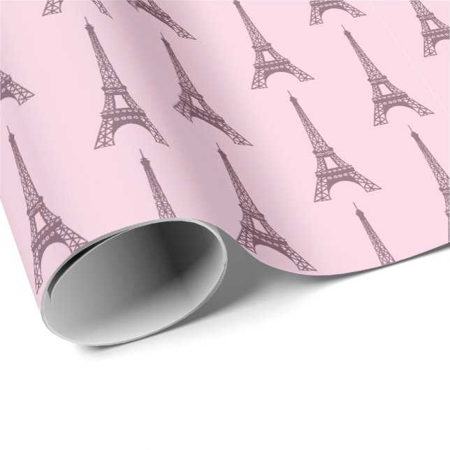 Papier Cadeau Tour Eiffel rose de Paris  (Coin rond)