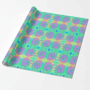 Papier Cadeau Tourbillon Abstrait Bleu Turquoise et Violet