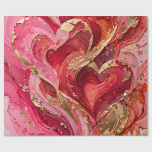 Papier cadeau tourbillon de cœur or rose et rouge
