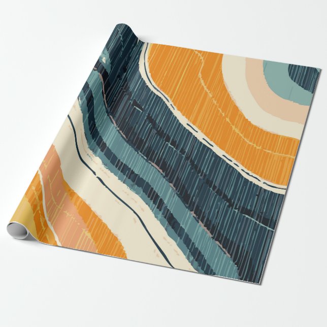 Papier Cadeau Tourbillon de peinture abstraite bleue orange blan (Déroulé)