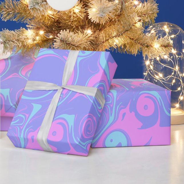 Papier Cadeau Tourbillons abstraits rose violet bleu (Vacances)
