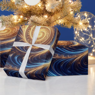 Papier Cadeau Tourbillons modernes abstraits bleu roi et or de l