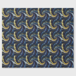 Papier Cadeau Tourbillons vibrants de bleu et d'or 2