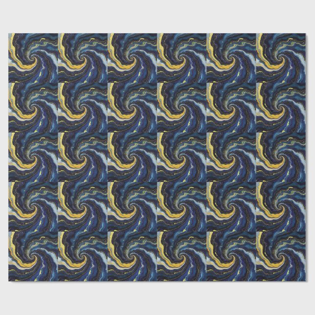 Papier Cadeau Tourbillons vibrants de bleu et d'or 2 (Plat)