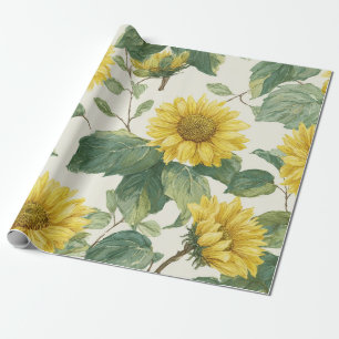 Papier Cadeau Tournesol bohème jaune motif floral printemps été