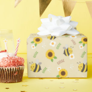 Papier Cadeau Tournesol et abeilles de miel doux