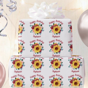 Papier Cadeau Tournesol Floral Joyeux Anniversaire Personnalisé