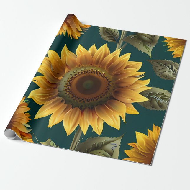 Papier Cadeau Tournesol Floral Modèle design Cadeau (Déroulé)