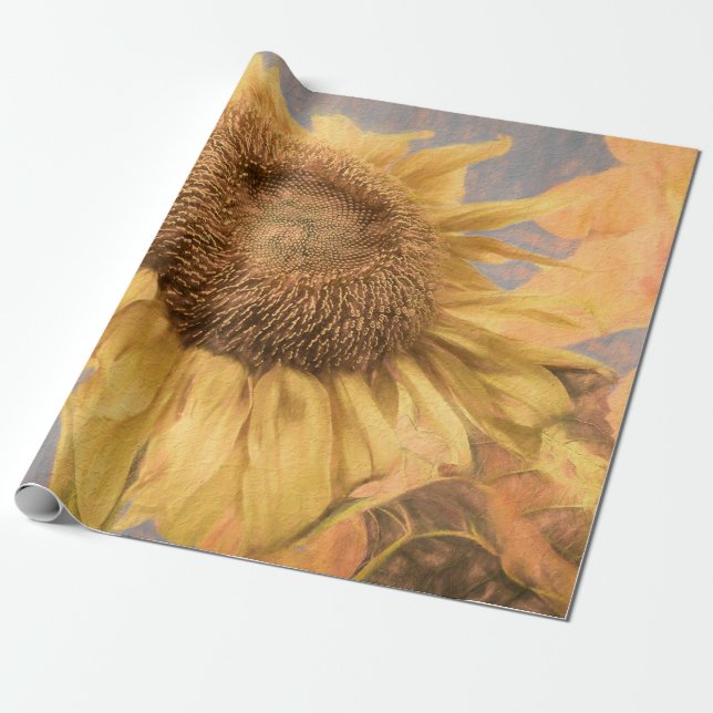 Papier Cadeau Tournesol géant Art Pays Découpage gris jaune (Déroulé)