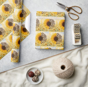 Papier Cadeau Tournesol jaune avec citation encourageante