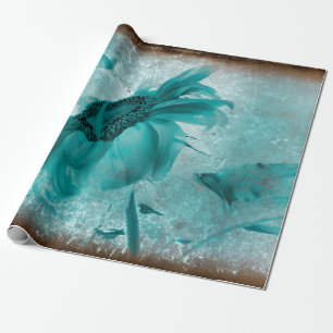 Papier Cadeau Tournesol Turquoise Bleu Vintage Antique Texture