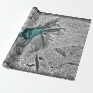 Papier Cadeau Tournesol Turquoise Gris Vintage Texture d'antiqui