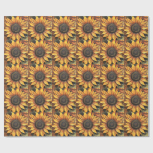 Papier Cadeau Tournesols Automne Feuilles Médias Mixtes