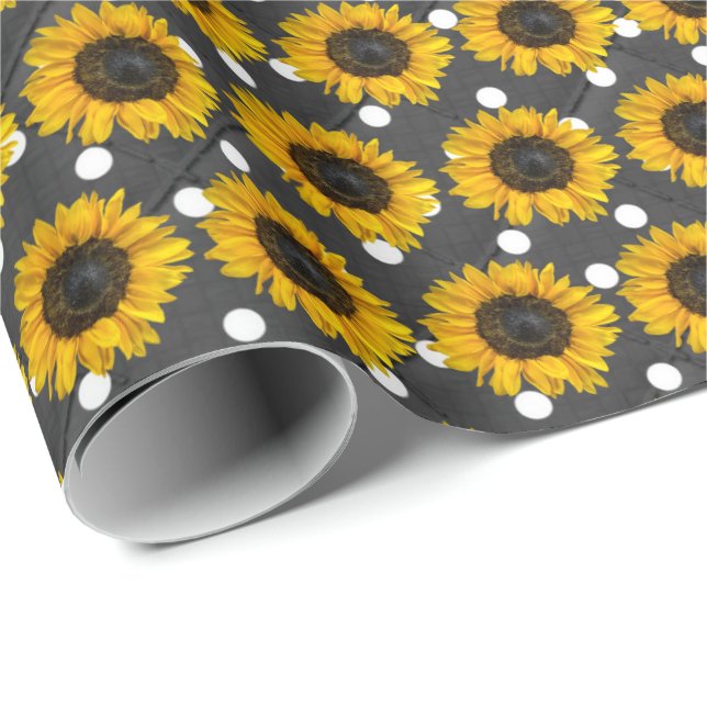 Papier Cadeau tournesols en pois (Coin rond)