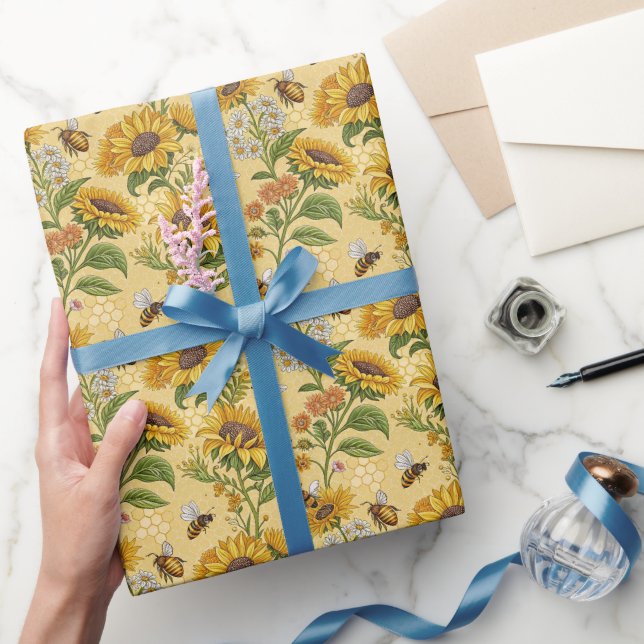 Papier Cadeau Tournesols et Abeilles  (Cadeaux)