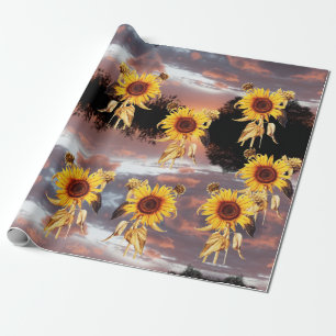 PAPIER CADEAU TOURNESOLS ET COUCHER DE SOLEIL ESTIVAL