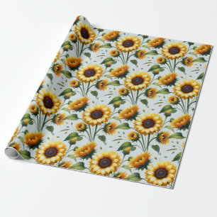 Papier Cadeau Tournesols Fleurs Jaunes Aquarelle Élégante
