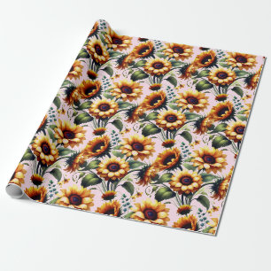Papier Cadeau Tournesols Fleurs Jaunes Aquarelle Élégante