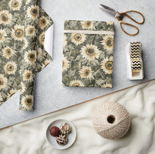 Papier Cadeau Tournesols Jaune Vert Anniversaire