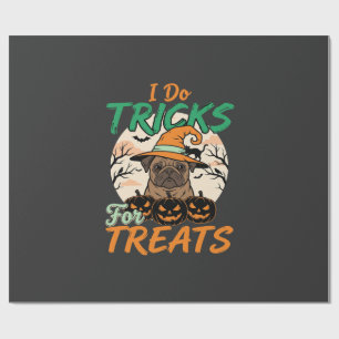 Papier Cadeau Tours de pug d'Halloween pour sorcière de friandis