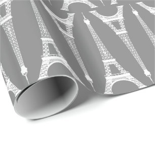 Papier Cadeau Tours Eiffel blanches de six pouces sur gris moyen