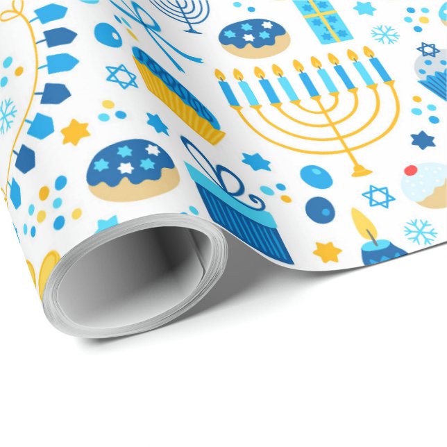 Papier Cadeau Tous les symboles de Hanukkah (Coin rond)