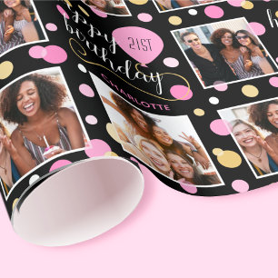 Papier Cadeau Tout âge Collage photo Anniversaire Ballons rose 2