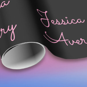 Papier Cadeau Tout nom Script rose modifiable Cool sur noir