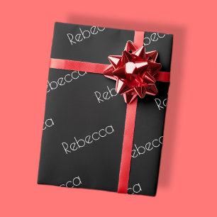 Papier Cadeau Tout nom   Style blanc moderne sur noir