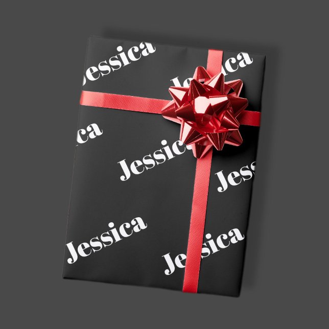 Papier Cadeau Tout nom | Typographie blanche rétro-modern sur fo (Créateur téléchargé)