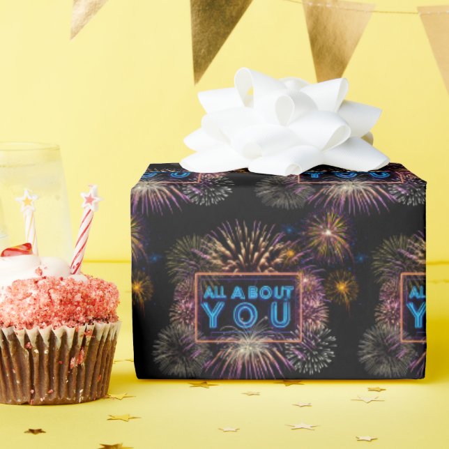 Papier Cadeau Tout Sur Vous Neon Signer Avec Fireworks (Fête d'anniversaire)