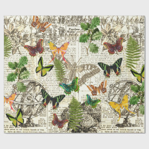 Papier Cadeau Toutes les Occasion Antique Look Papillons et Ferm