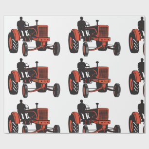 Papier Cadeau Tracteur agricole rouge vintage rétro agriculteur