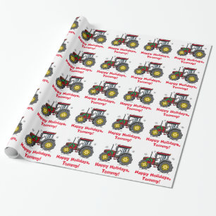 Papier Cadeau Tracteur avec le nom de guirlande de Noël