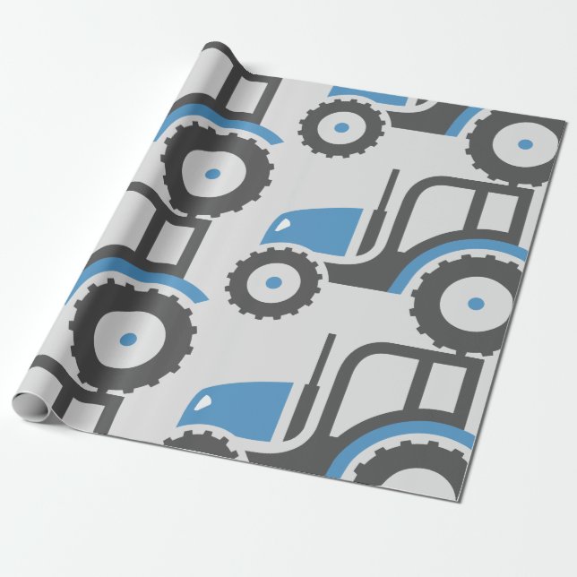 Papier Cadeau Tracteur bleu gris (Déroulé)