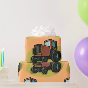 Papier Cadeau Tracteur de dessin animé marron rustique véhicule