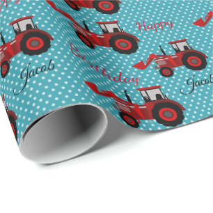 Papier Cadeau Tracteur de rouge de joyeux anniversaire