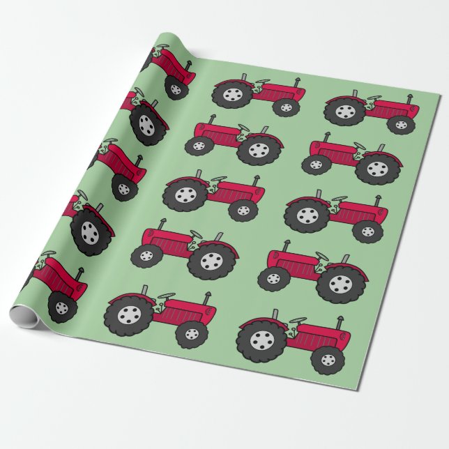 Papier Cadeau Tracteur rouge vintage (Déroulé)